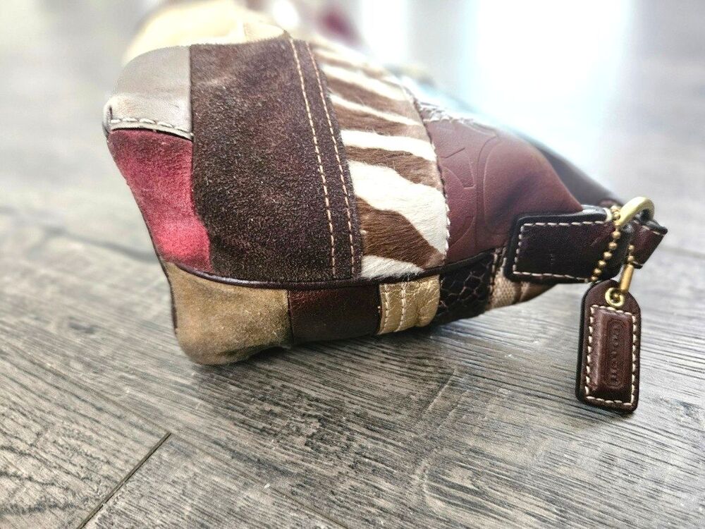 Vintage Y2K Coach Holiday Patchwork Mini Demi Hobo Bag Multi Brown Leather - Picture 6 of 11